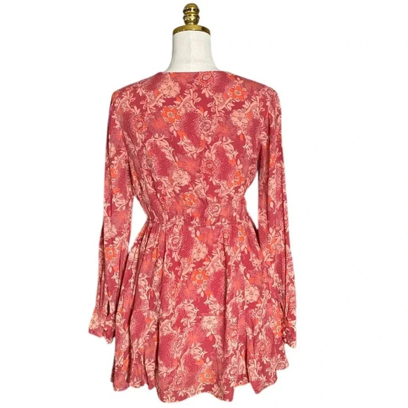 FREE PEOPLE | Stealing Fire Floral Print Peasant Tunic Dress in Red Combo Size M - Picture 8 of 12